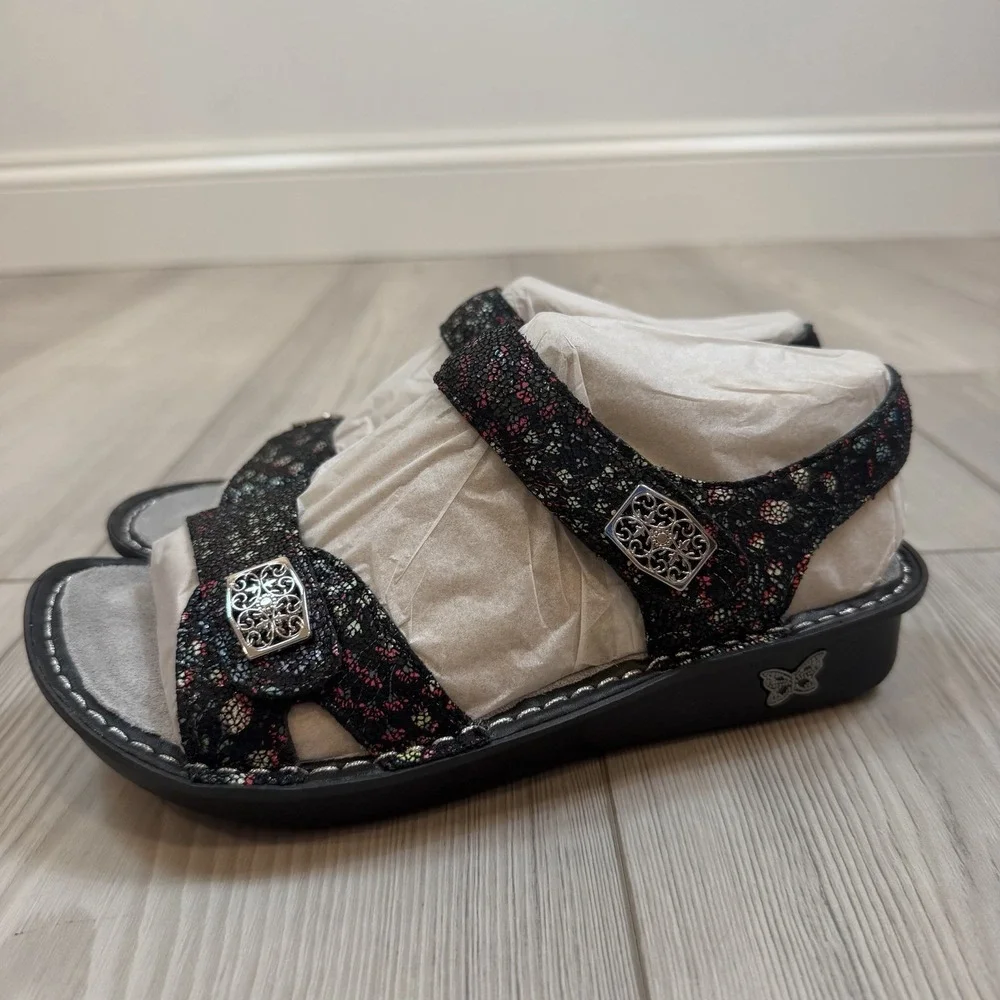 NEW Alegria Vienna Lush Floral Leather Sandals Black Multi 36 US 6-6.5 VIE-940